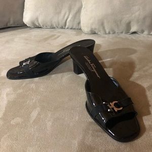 Salvatore Ferragamo black patent slides